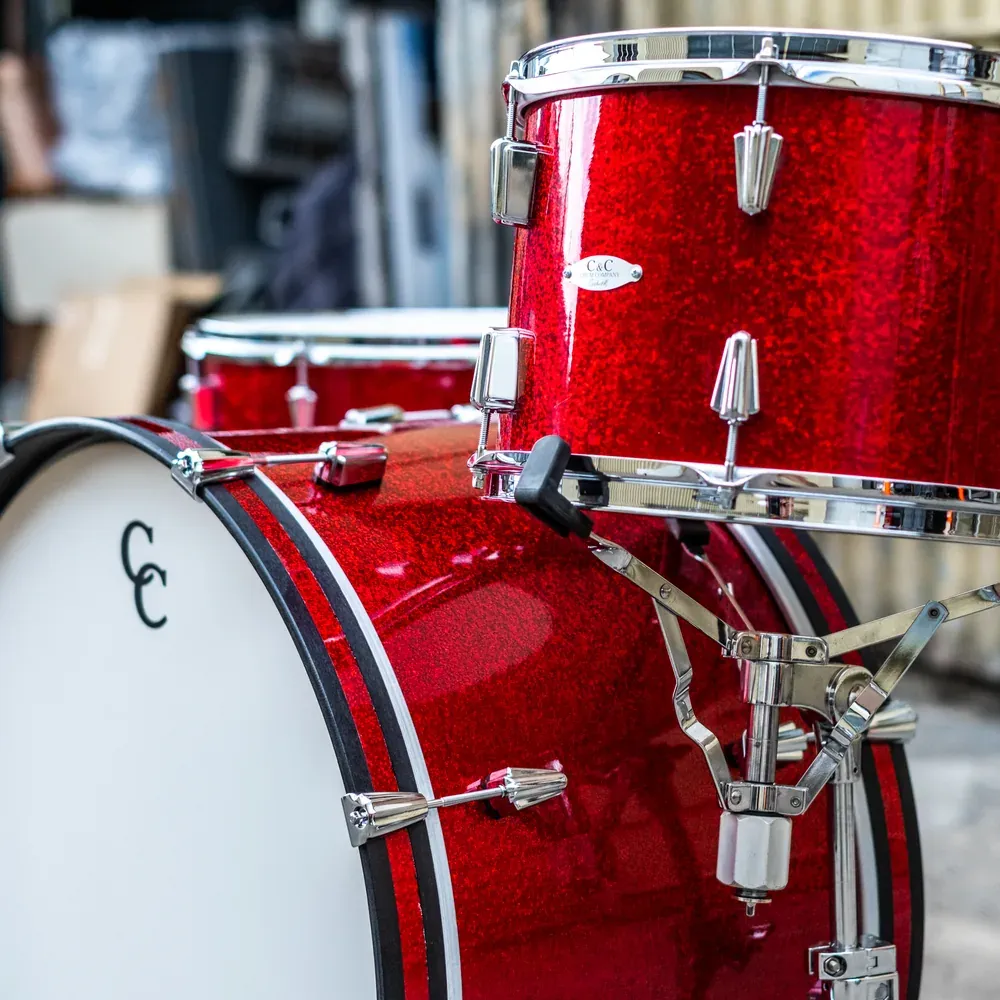 Maple Gum toms and bass drum in Red Sparkle