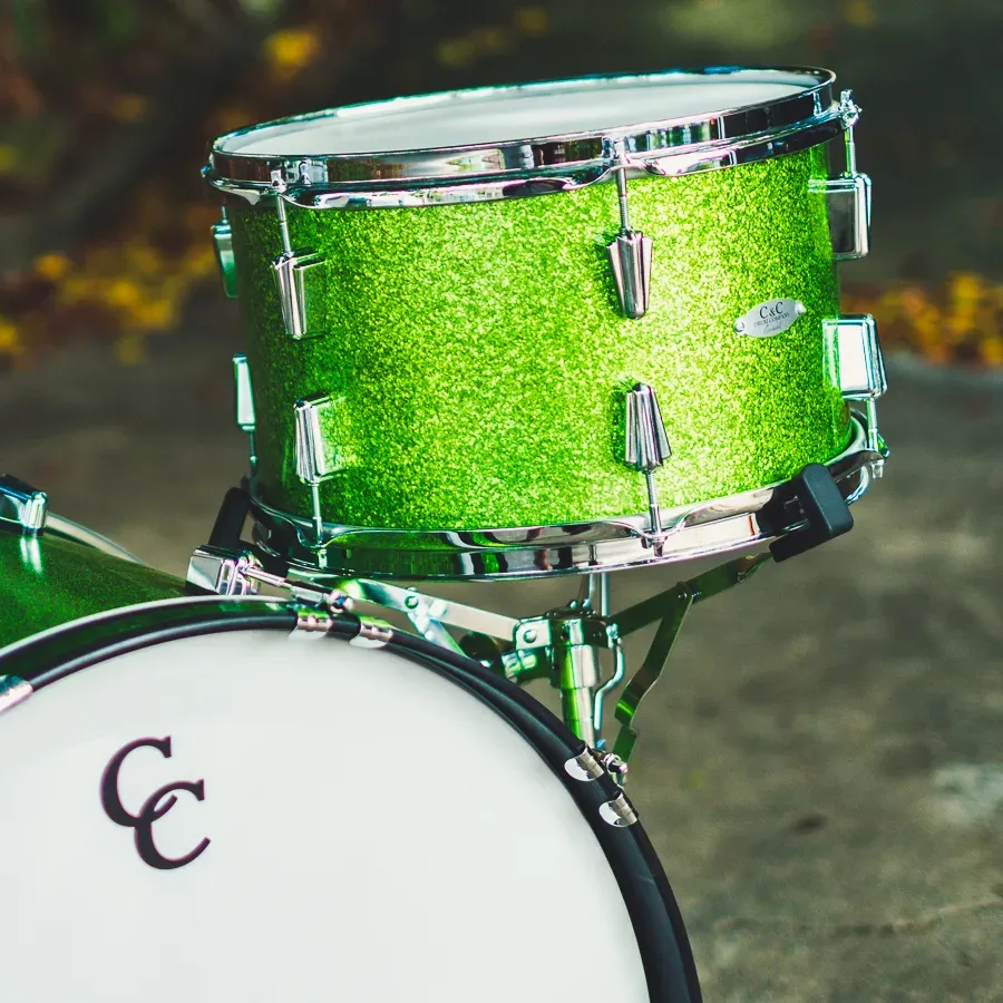 Gladstone tom and bass drum in Kermit Sparkle