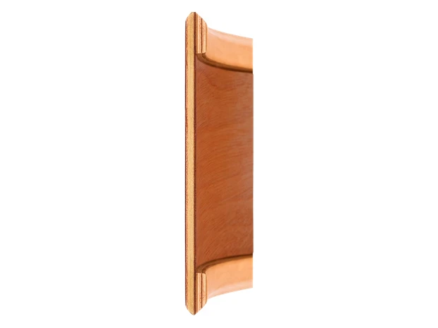 Mahogany, poplar and mahogany shell in profile, showing the poplar core and maple reinforcement rings