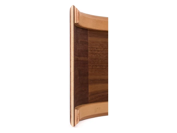 Walnut, poplar and walnut shell in profile, showing the poplar core and maple reinforcement rings